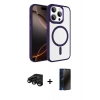 MARSİLYAN™- iPhone 15 Pro Max Kılıf Kıvılcım Prime - Siyah 3D Antistatik Hayalet Cam Ekran Koruyucu + Raze Metal Kamera Lens - SH