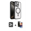 MARSİLYAN™- iPhone 15 Pro Max Kılıf Kıvılcım Prime - Siyah 3D Antistatik Mat Seramik Nano Ekran Koruyucu + PVD Metal Kamera Lens - SH