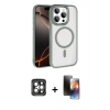 MARSİLYAN™- iPhone 15 Pro Max Kılıf Kıvılcım Prime - Siyah 3D Antistatik Mat Seramik Nano Ekran Koruyucu + Gri PVD Metal Kamera Lens