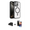 MARSİLYAN™- iPhone 15 Pro Max Kılıf Kıvılcım Prime - Siyah 3D Antistatik Mat Seramik Nano Ekran Koruyucu + Titanyum Gri Raze Metal Kamera Lens