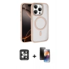 MARSİLYAN™- iPhone 15 Pro Max Kılıf Kıvılcım Prime - Siyah 3D Antistatik Mat Seramik Nano Ekran Koruyucu + Gri PVD Metal Kamera Lens