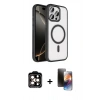MARSİLYAN™- iPhone 15 Pro Max Kılıf Kıvılcım Prime - Siyah 3D Antistatik Mat Seramik Nano Ekran Koruyucu + PVD Metal Kamera Lens - TU