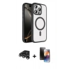 MARSİLYAN™- iPhone 15 Pro Max Kılıf Kıvılcım Prime - Siyah 3D Antistatik Mat Seramik Nano Ekran Koruyucu + Raze Metal Kamera Lens - GS