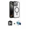 MARSİLYAN™- iPhone 15 Pro Max Kılıf Kıvılcım Prime - Siyah 3D Antistatik Seramik Nano Ekran Koruyucu + PVD Metal Kamera Lens - TU