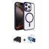 MARSİLYAN™- iPhone 15 Pro Max Kılıf Kıvılcım Prime - Siyah 3D Antistatik Seramik Nano Ekran Koruyucu + Raze Metal Kamera Lens - TMGI