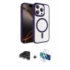 MARSİLYAN™- iPhone 15 Pro Max Kılıf Kıvılcım Prime - Siyah 3D Antistatik Seramik Nano Ekran Koruyucu + Raze Metal Kamera Lens - GS