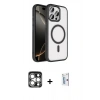 MARSİLYAN™- iPhone 15 Pro Max Kılıf Kıvılcım Prime - Siyah Bilvis 0.18mm Plus Cam Ekran Koruyucu + PVD Metal Kamera Lens - GS