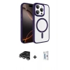 MARSİLYAN™- iPhone 15 Pro Max Kılıf Kıvılcım Prime - Siyah Bilvis 0.18mm Plus Cam Ekran Koruyucu + Raze Metal Kamera Lens - GS