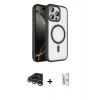 MARSİLYAN™- iPhone 15 Pro Max Kılıf Kıvılcım Prime - Siyah Bilvis 0.18mm Plus Cam Ekran Koruyucu + Raze Metal Kamera Lens - GS