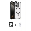 MARSİLYAN™- iPhone 15 Pro Max Kılıf Kıvılcım Prime - Siyah Bilvis 0.18mm Plus Cam Ekran Koruyucu + PVD Metal Kamera Lens - LT