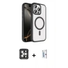 MARSİLYAN™- iPhone 15 Pro Max Kılıf Kıvılcım Prime - Siyah Bilvis 0.18mm Plus Cam Ekran Koruyucu + PVD Metal Kamera Lens - GI