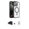 MARSİLYAN™- iPhone 15 Pro Max Kılıf Kıvılcım Prime - Siyah Bilvis 0.18mm Plus Cam Ekran Koruyucu + Raze Metal Kamera Lens - LT