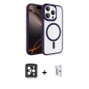 MARSİLYAN™- iPhone 15 Pro Max Kılıf Kıvılcım Prime - Siyah Bilvis 0.18mm Plus Cam Ekran Koruyucu + PVD Metal Kamera Lens - SH