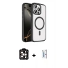 MARSİLYAN™- iPhone 15 Pro Max Kılıf Kıvılcım Prime - Siyah Bilvis 0.18mm Plus Cam Ekran Koruyucu + Turuncu PVD Metal Kamera Lens