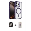 MARSİLYAN™- iPhone 15 Pro Max Kılıf Kıvılcım Prime - Siyah Bilvis 3D Cam Ekran Koruyucu + PVD Metal Kamera Lens - TU