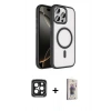 MARSİLYAN™- iPhone 15 Pro Max Kılıf Kıvılcım Prime - Siyah Bilvis 3D Cam Ekran Koruyucu + PVD Metal Kamera Lens - SH