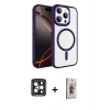 MARSİLYAN™- iPhone 15 Pro Max Kılıf Kıvılcım Prime - Siyah Bilvis 3D Cam Ekran Koruyucu + PVD Metal Kamera Lens - SH