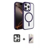 MARSİLYAN™- iPhone 15 Pro Max Kılıf Kıvılcım Prime - Siyah Bilvis 3D Mat Cam Ekran Koruyucu + PVD Metal Kamera Lens - GS
