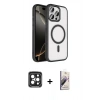 MARSİLYAN™- iPhone 15 Pro Max Kılıf Kıvılcım Prime - Siyah Bilvis 3D Mat Cam Ekran Koruyucu + PVD Metal Kamera Lens - SH