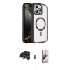 MARSİLYAN™- iPhone 15 Pro Max Kılıf Kıvılcım Prime - Siyah Bilvis 3D Mat Cam Ekran Koruyucu + Raze Metal Kamera Lens - GS