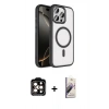 MARSİLYAN™- iPhone 15 Pro Max Kılıf Kıvılcım Prime - Siyah Bilvis 3D Mat Cam Ekran Koruyucu + PVD Metal Kamera Lens - TU