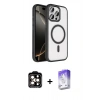 MARSİLYAN™- iPhone 15 Pro Max Kılıf Kıvılcım Prime - Siyah Bilvis 5in1 3D Magic Cam Ekran Koruyucu + PVD Metal Kamera Lens - TU