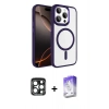 MARSİLYAN™- iPhone 15 Pro Max Kılıf Kıvılcım Prime - Siyah Bilvis 5in1 3D Magic Cam Ekran Koruyucu + PVD Metal Kamera Lens - LT
