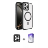 MARSİLYAN™- iPhone 15 Pro Max Kılıf Kıvılcım Prime - Siyah Bilvis 5in1 3D Magic Cam Ekran Koruyucu + PVD Metal Kamera Lens - SH