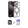 MARSİLYAN™- iPhone 15 Pro Max Kılıf Kıvılcım Prime - Siyah Bilvis 5in1 3D Magic Cam Ekran Koruyucu + PVD Metal Kamera Lens - TU