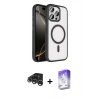 MARSİLYAN™- iPhone 15 Pro Max Kılıf Kıvılcım Prime - Siyah Bilvis 5in1 3D Magic Cam Ekran Koruyucu + Raze Metal Kamera Lens - GS