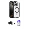 MARSİLYAN™- iPhone 15 Pro Max Kılıf Kıvılcım Prime - Siyah Bilvis 5in1 3D Magic Cam Ekran Koruyucu + Raze Metal Kamera Lens - SH