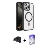 MARSİLYAN™- iPhone 15 Pro Max Kılıf Kıvılcım Prime - Siyah Bilvis 5in1 3D Magic Cam Ekran Koruyucu + Raze Metal Kamera Lens - LT