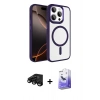 MARSİLYAN™- iPhone 15 Pro Max Kılıf Kıvılcım Prime - Siyah Bilvis 5in1 5D Magic Hayalet Cam Ekran Koruyucu + Raze Metal Kamera Lens - SH