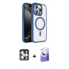 MARSİLYAN™- iPhone 15 Pro Max Kılıf Kıvılcım Prime - Siyah Bilvis 5in1 5D Magic Hayalet Cam Ekran Koruyucu + PVD Metal Kamera Lens - GS