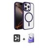 MARSİLYAN™- iPhone 15 Pro Max Kılıf Kıvılcım Prime - Siyah Bilvis 5in1 5D Magic Hayalet Cam Ekran Koruyucu + Siyah PVD Metal Kamera Lens