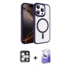 MARSİLYAN™- iPhone 15 Pro Max Kılıf Kıvılcım Prime - Siyah Bilvis 5in1 5D Magic Hayalet Cam Ekran Koruyucu + PVD Metal Kamera Lens - GS