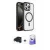 MARSİLYAN™- iPhone 15 Pro Max Kılıf Kıvılcım Prime - Siyah Bilvis 5in1 5D Magic Hayalet Cam Ekran Koruyucu + Raze Metal Kamera Lens - LT