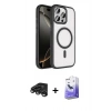 MARSİLYAN™- iPhone 15 Pro Max Kılıf Kıvılcım Prime - Siyah Bilvis 5in1 5D Magic Hayalet Cam Ekran Koruyucu + Titanyum Gri Raze Metal Kamera Lens