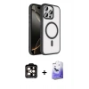 MARSİLYAN™- iPhone 15 Pro Max Kılıf Kıvılcım Prime - Siyah Bilvis 5in1 5D Magic Hayalet Cam Ekran Koruyucu + PVD Metal Kamera Lens - TU