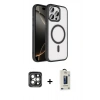 MARSİLYAN™- iPhone 15 Pro Max Kılıf Kıvılcım Prime - Siyah Bilvis Hayalet Cam Ekran Koruyucu + PVD Metal Kamera Lens - GI