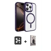 MARSİLYAN™- iPhone 15 Pro Max Kılıf Kıvılcım Prime - Siyah Bilvis Hayalet Cam Ekran Koruyucu + PVD Metal Kamera Lens - SH