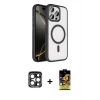MARSİLYAN™- iPhone 15 Pro Max Kılıf Kıvılcım Prime - Siyah Buffer Cam Ekran Koruyucu + PVD Metal Kamera Lens - LT