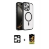 MARSİLYAN™- iPhone 15 Pro Max Kılıf Kıvılcım Prime - Siyah Buffer Cam Ekran Koruyucu + PVD Metal Kamera Lens - GS