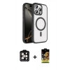 MARSİLYAN™- iPhone 15 Pro Max Kılıf Kıvılcım Prime - Siyah Buffer Cam Ekran Koruyucu + PVD Metal Kamera Lens - TU
