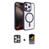 MARSİLYAN™- iPhone 15 Pro Max Kılıf Kıvılcım Prime - Siyah Buffer Hayalet Cam Ekran Koruyucu + PVD Metal Kamera Lens - LT