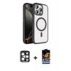 MARSİLYAN™- iPhone 15 Pro Max Kılıf Kıvılcım Prime - Siyah Buffer Hayalet Cam Ekran Koruyucu + PVD Metal Kamera Lens - LT
