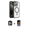 MARSİLYAN™- iPhone 15 Pro Max Kılıf Kıvılcım Prime - Siyah Buffer Hayalet Cam Ekran Koruyucu + PVD Metal Kamera Lens - TU
