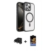 MARSİLYAN™- iPhone 15 Pro Max Kılıf Kıvılcım Prime - Siyah Buffer Hayalet Cam Ekran Koruyucu + Siyah Raze Metal Kamera Lens