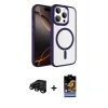 MARSİLYAN™- iPhone 15 Pro Max Kılıf Kıvılcım Prime - Siyah Buffer Hayalet Cam Ekran Koruyucu + Siyah Raze Metal Kamera Lens