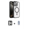 MARSİLYAN™- iPhone 15 Pro Max Kılıf Kıvılcım Prime - Siyah Joko Magic 5D Cam + Gümüş PVD Metal Kamera Lens